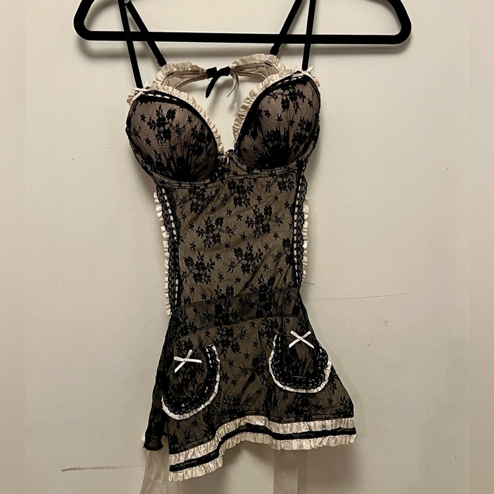 Victoria's Secret French Maid Lingerie Apron in pastel pink and black Valentine - Picture 4 of 6